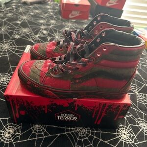Vans  High-Top Sneakers in Red and Black Horror-Themed Design